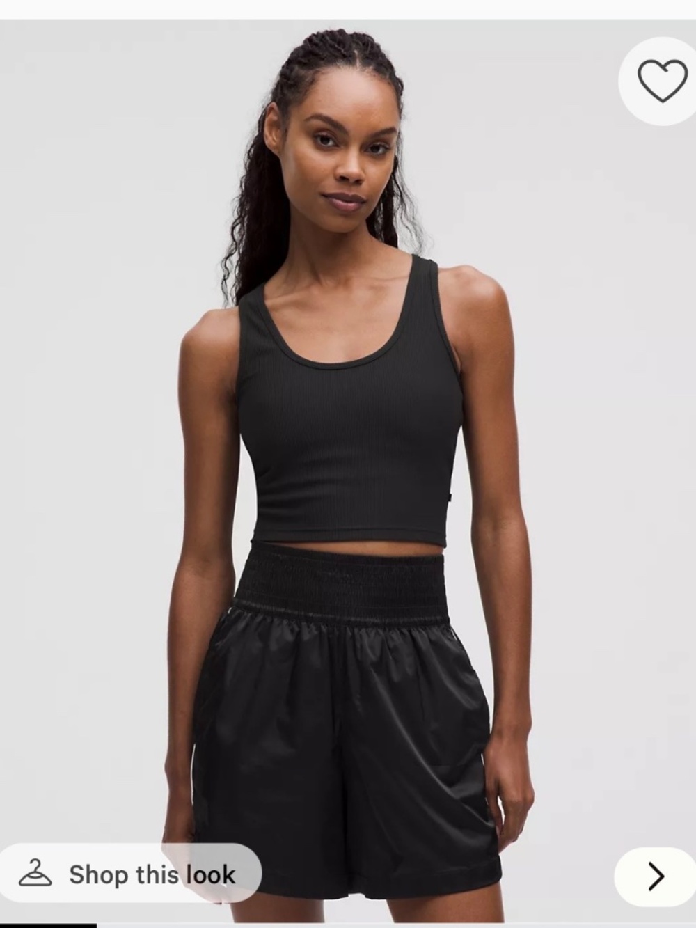 Lululemon Power Pivot Black Ribbed Crop Tank - High Neck, Low V Back